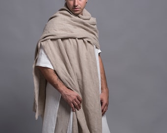 Natur Leinen Schal wrap | Breiter, extra langer Leinenschal | Männer, Frauen, Unisex | Leinen Wickeltuch | Rustikaler Hochzeitsschal | Flax Kleidung