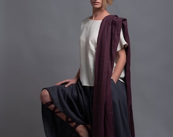 Envoltura de chal de lino, Unisex - Bufanda de lino ancha y extra larga - para hombres y mujeres, envolturas ecológicas de lino lavado suave, bufanda boho de boda rústica
