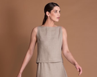 Tailored Sleeveless Linen Blouse For Women TAMAR