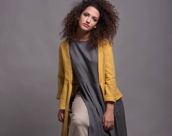 Outfit - 3 pieces - Long Linen Skirt AIRA + Linen Tunic Dress NERO + Short Linen Jacket TIX, Women's Linen Clothing, Flax Clothing for Women