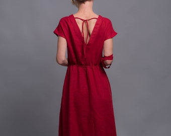 Maxi Linen Dress EVA, Long Linen Dress with open back, Alternative Boho Wedding Dress, Red Cocktail Dress, Prom Dress, Bridesmaid Dress