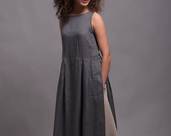 Long Gray Linen Tunic Dress *NERO*, Light Linen Summer Dress, Lagenlook clothes, 5 color options, Petit - Plus Size