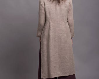 Open Weave Linen Jacket *TOLLO* with long sleeves, Midi Length Linen Cardigan, Made To Measure Flax Clothes for Women, Petit - Plus Size