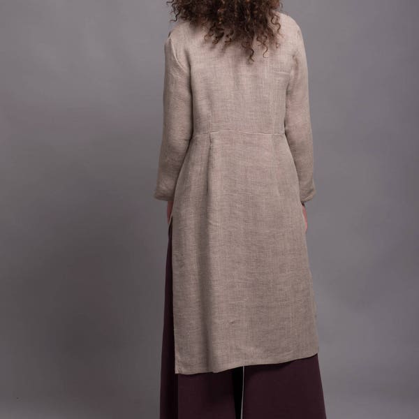 Open Weave Linen Jacket *TOLLO* with long sleeves, Midi Length Linen Cardigan, Made To Measure Flax Clothes for Women, Petit - Plus Size