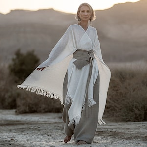 Linen Poncho with Fringe || Gender Neutral Adult Clothes || Desert Hues: Agender Linen Collection