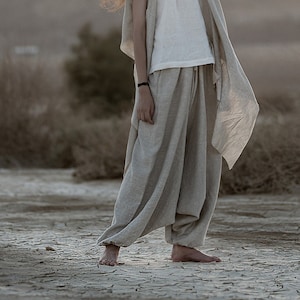 Drop Crotch Flax Pants || Gender Neutral Adult Clothes || Desert Hues: Agender Linen Collection
