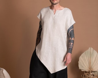 Men's Asymmetric Tunic Top | Flax Linen Clothes For Men