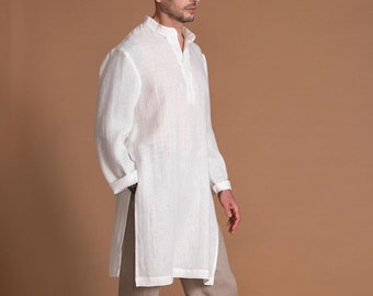 Long Linen Shirt For Men PAVEL With Long Sleeves | Flax Linen Clothing For Men