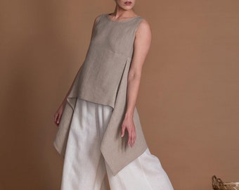 Asymmetric High Low Hem Linen Tunic ORLY For Women
