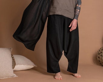 Men's Linen Harem Pants HODU | Comfy Wide Leg Flax Trousers | Custom Size - Petite, Plus Size, Tall