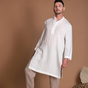 Long Linen Shirt for Men PAVEL With Long Sleeves Flax Linen Clothing ...