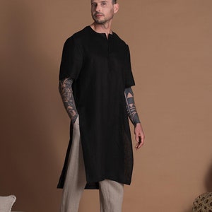 Linen Tunic Shirt For Men KOSTA With Short Sleeves | Flax Linen Clothing For Men