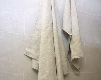 Natural Linen Towels Set of 2 - Large Bath Towel & Small Hand Towel