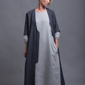 Outfit - 3 pieces - Linen Kaftan URSA + Linen Dress NIKA + Long Linen Underdress OLA, Washed Linen Women Clothing, Flax Lagenlook Plus Size