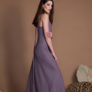 Linen Sundress VERED, Bias Cut Maxi Slip Dress image 2