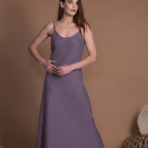 Linen Sundress VERED, Bias Cut Maxi Slip Dress image 3
