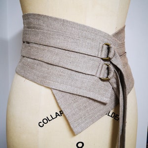 Women's Linen Belt Corset with Ties Fabric Wide Obi Sash Natural Flax Waspie image 1