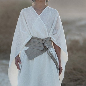 Women's Linen Belt Corset with Ties Fabric Wide Obi Sash Natural Flax Waspie image 5
