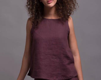 Sleeveless Linen Tank Top, Loose Fit Summer Blouse, Petite - Plus Size Clothing