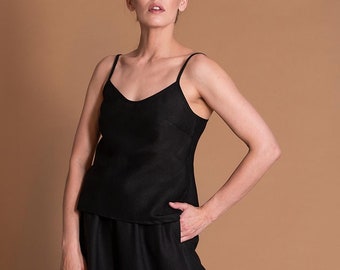 Linen Slip Top in Bias Cut with Spaghetti Straps VERED | Camisole Cami Top