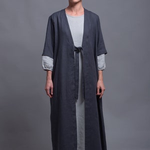 URSA Boho Linen Coat, Oversized Kaftan Dress for Women, Maxi Long Caftan Cardigan, Flax Oversize Loose Jacket, Plus Size Medieval Clothing image 9