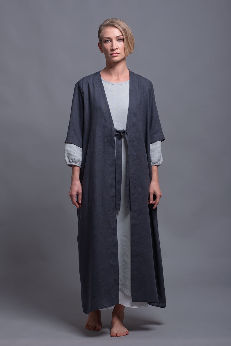 URSA Boho Linen Coat, Oversized Kaftan Dress for Women, Maxi Long Caftan Cardigan, Flax Oversize Loose Jacket, Plus Size Medieval Clothing image 9