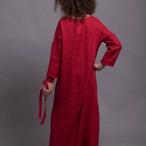 Outfit 2 pieces URSA Long Linen Open Front Caftan & DOR Minimalist Loose Linen Maxi Dress Long Sleeves Custom Made Flax Linen Clothing image 9