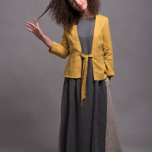 Short Linen Jacket TIX with long sleeves, Linen Cardigan, Yellow Jacket, Summer Women&#39;s Linen Clothing, Linen Tunic, Layered Linen clothing