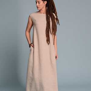 LIVNA Lightweight Long Linen Dress for Hot Summer, Basic Everyday Loose Linen Sundress, Custom Size Petit, Plus Size Women's Flax Clothes