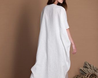 Lightweight Linen Cover Up Cardigan NEGEV  - Women's White Summer Clothes