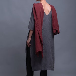 MIRA Linen Tunic Dress for Women, Asymmetrical Maxi Flax Top Shirt with Long Sleeve and Open Back, Loose Backless Oversized Tunic, Plus Size image 7