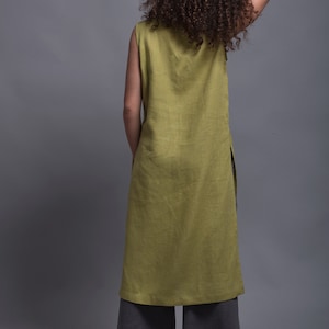 KENI Long Tunic Top, Linen Tank Loose Fitting Sleeveless Maxi Top Casual Tunic Dress, Oversize Tunic for Leggings, Lagenlook Flax Blouse image 2