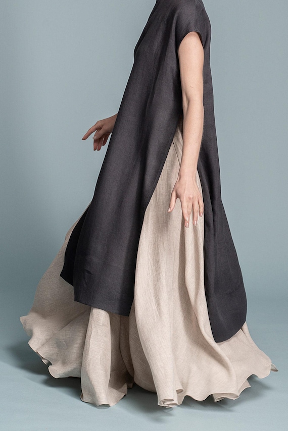 Linen Maxi Skirt, Full Circle Skirt, Elastic Waist, Boho Clothing
