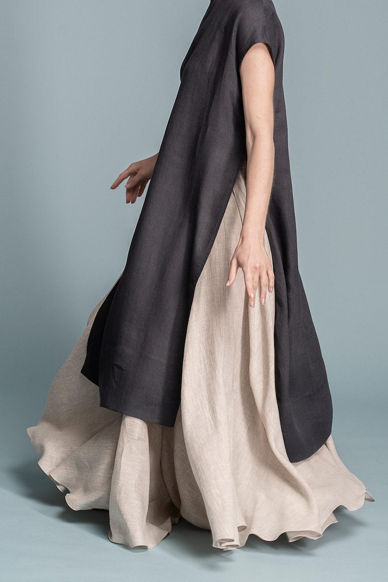 Linen Maxi Skirt, Full Circle Skirt, Elastic Waist, Boho Clothing image 1