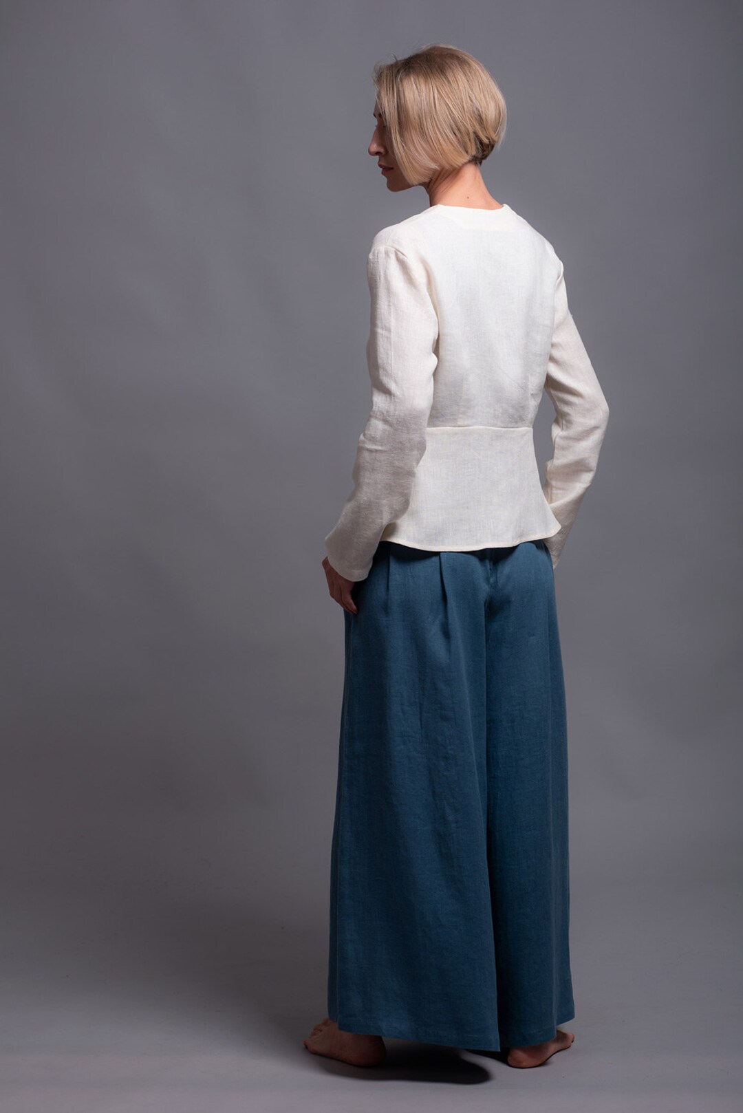 Summer Linen Jacket TIX, Women's White Cream Linen Blazer Flax Cardigan Short Coat With Belt