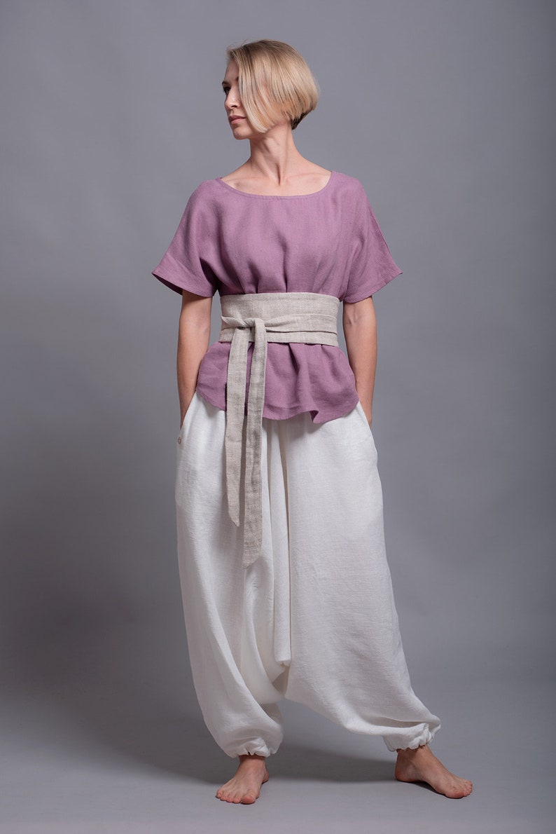 Linen Obi Belt MARU, High Waisted Wide Wrap Belt, Womens Sash in natural linen color, Waist Tie Fabric Belt, Japanese Kimono Belt Plus Size image 9