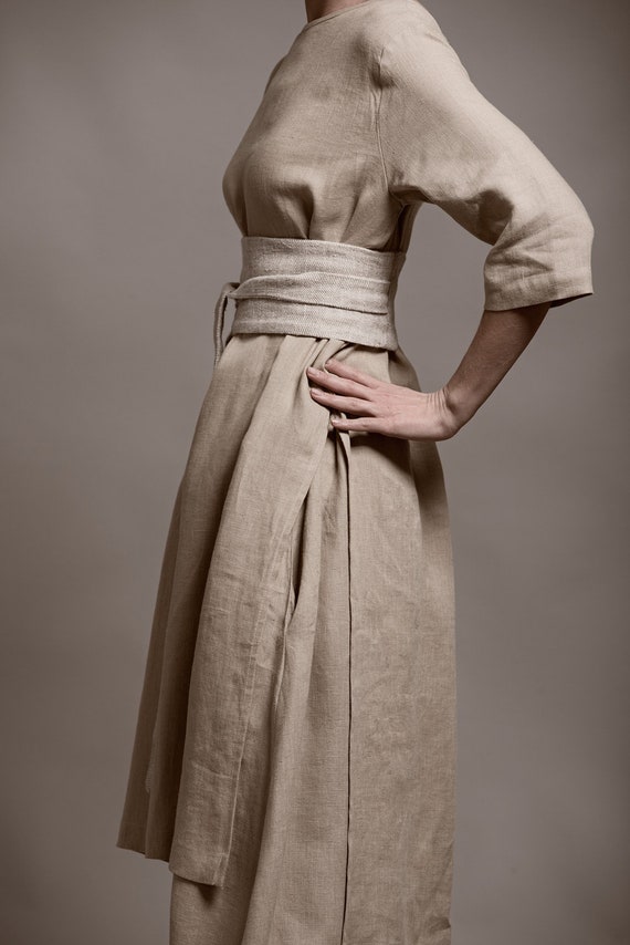 Linen Obi Belt MARU High Waisted Wide Wrap Belt Womens Sash in