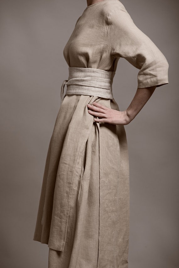 Linen Obi Belt MARU High Waisted Wide Wrap Belt Womens Sash 