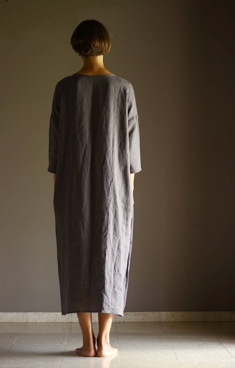 Linen Simple Dress Plus Size Long Maxi Dress With Side - Etsy