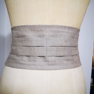 Women's Linen Belt Corset with Ties Fabric Wide Obi Sash Natural Flax Waspie image 3