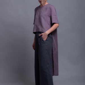 Gray Linen Pants BORA, Women Loose Linen Trousers, Wide Leg, Long, Maxi, Black, White, Navy Blue, Custom made linen pants XS-XL, 31 colors image 3