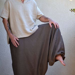 Pure Linen Harem Pants with Side Pockets, Washed Linen Pants Men, Linen Trousers, Flax Pants Tall, Plus size, Custom Made. Big Color Choice