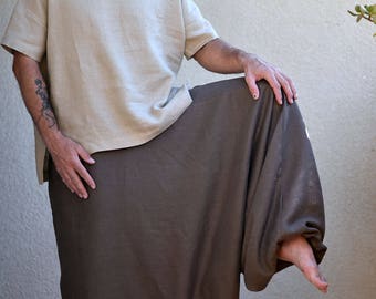 Pure Linen Harem Pants with Side Pockets, Washed Linen Pants Men, Linen Trousers, Flax Pants Tall, Plus size, Custom Made. Big Color Choice