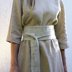 Linen Obi Belt MARU, High Waisted Wide Wrap Belt, Womens Sash in natural linen color, Waist Tie Fabric Belt, Japanese Kimono Belt Plus Size image 5