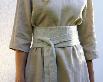 Pure Linen Obi Belt, Wrap Belt, Sash in natural linen color, Womens Wide Belt, Waist Tie Belt Boho Bohemian Sash Linen Accessories Plus size