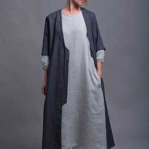 URSA Boho Linen Coat, Oversized Kaftan Dress for Women, Maxi Long Caftan Cardigan, Flax Oversize Loose Jacket, Plus Size Medieval Clothing image 2