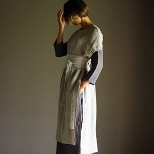 Outfit - 3 pieces - Large Linen Dress DOR + Linen Tunic SANGA + Wrap Belt, Women Flax Linen Clothing, Medieval Festival Wear, Viking Tunic