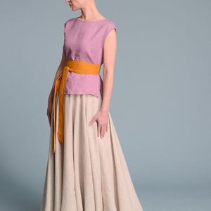 Linen Maxi Skirt, Full Circle Skirt, Elastic Waist, Boho Clothing image 8