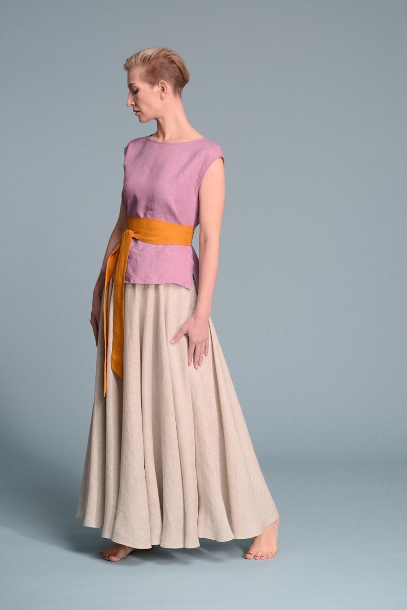 Linen Maxi Skirt, Full Circle Skirt, Elastic Waist, Boho Clothing image 8