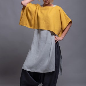 Linen Lagenlook Crop Top DION oversized drop shoulder shirt women linen clothing boho minimalist plus size loose fit, summer linen clothes image 6